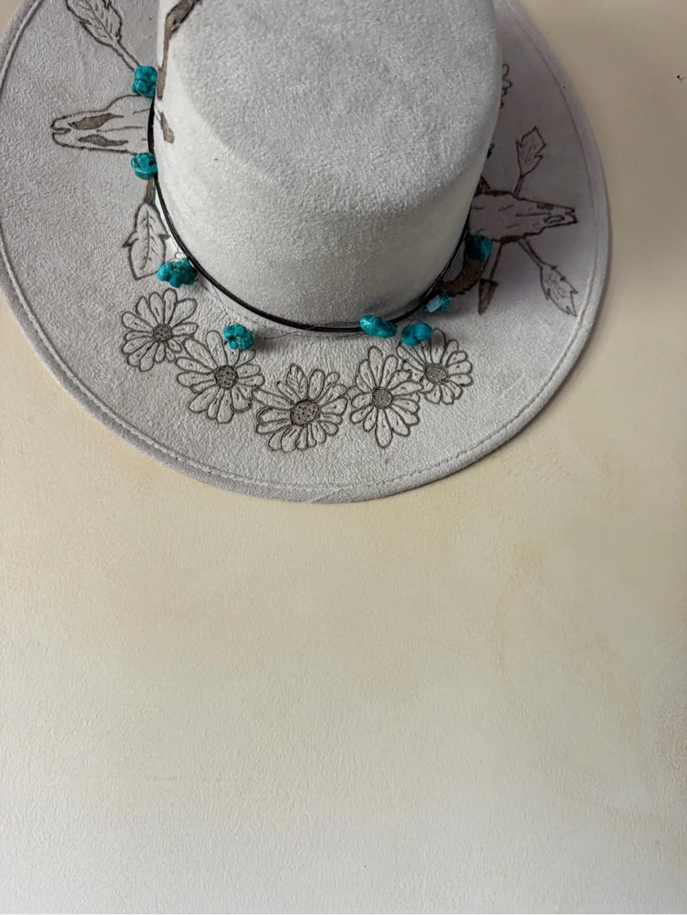 Suede Embroidered Gray Western Hat with Turquoise Accents